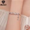 BISAER 925 Silver Rose Gold Charm Bead Heart Flower Pendant For Girl Bracelet DIY Mother's Day Birthday Fine Jewelry