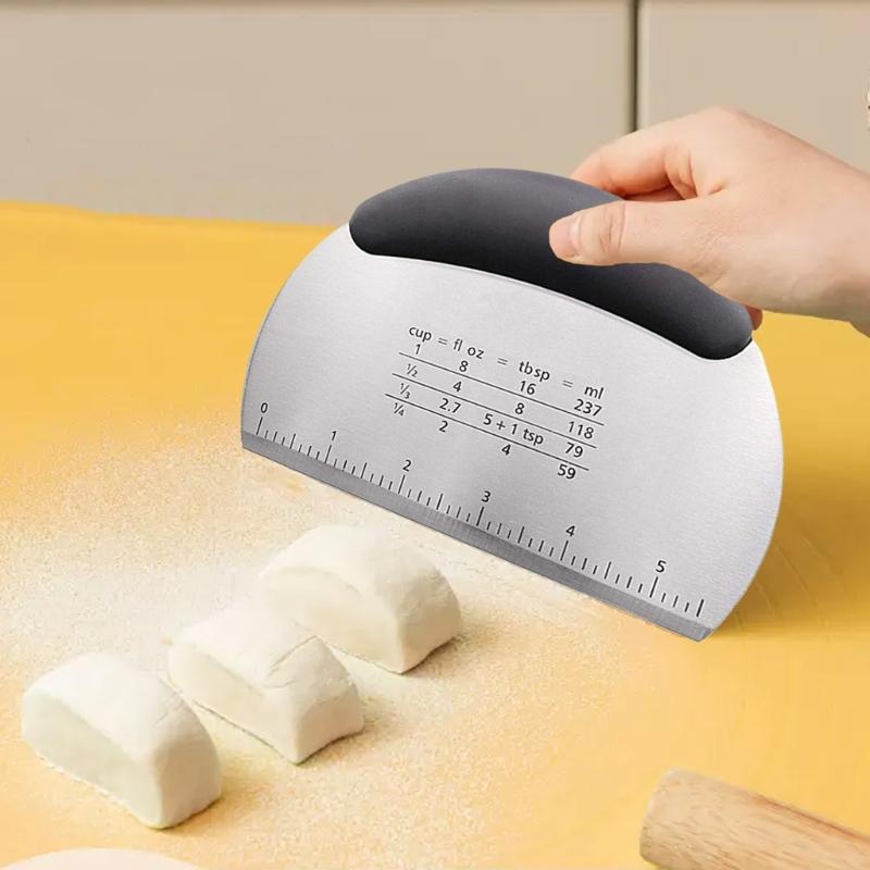 2Pcs Silicone Dough Scraper with Measurement Marks Pizza Cutter Multifunctional Baking Tool for Kneading and Cutting