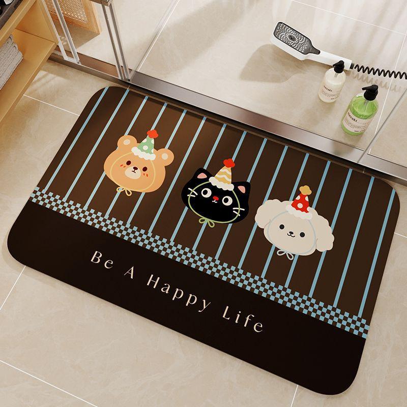 Cartoon Animal Bathroom Mat Non-Slip Absorbent Diatomite Floor Shower Toilet Area Home Use