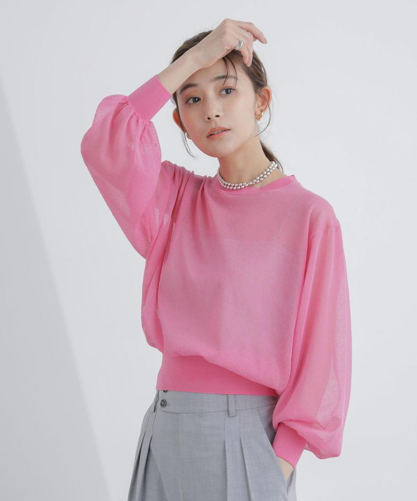 Nano Universe Sheer Volume Size Pink Pullover, S,
