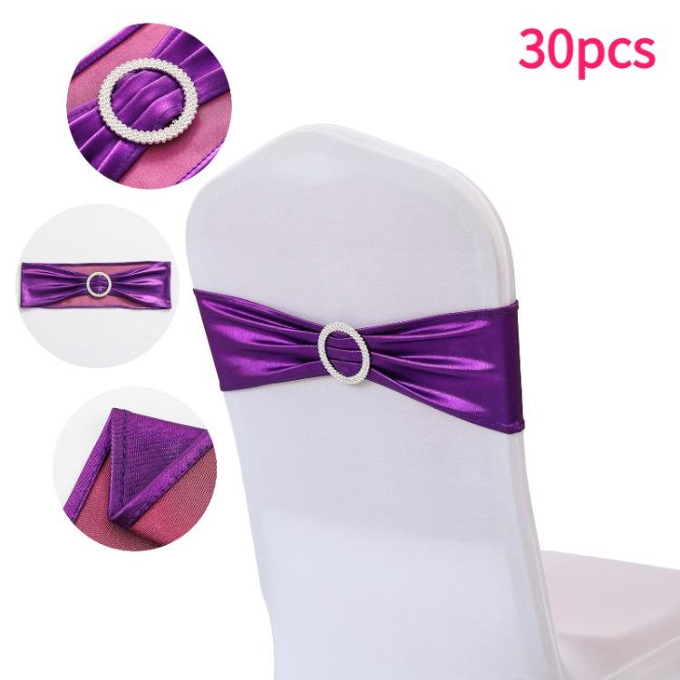 30pcs Elegant Golden Bow Chair Belts Elastic Bow Ribbon Chairs Back Decoration Gold Foil Tie Neatly Sewn Edges Sparkling Buckle