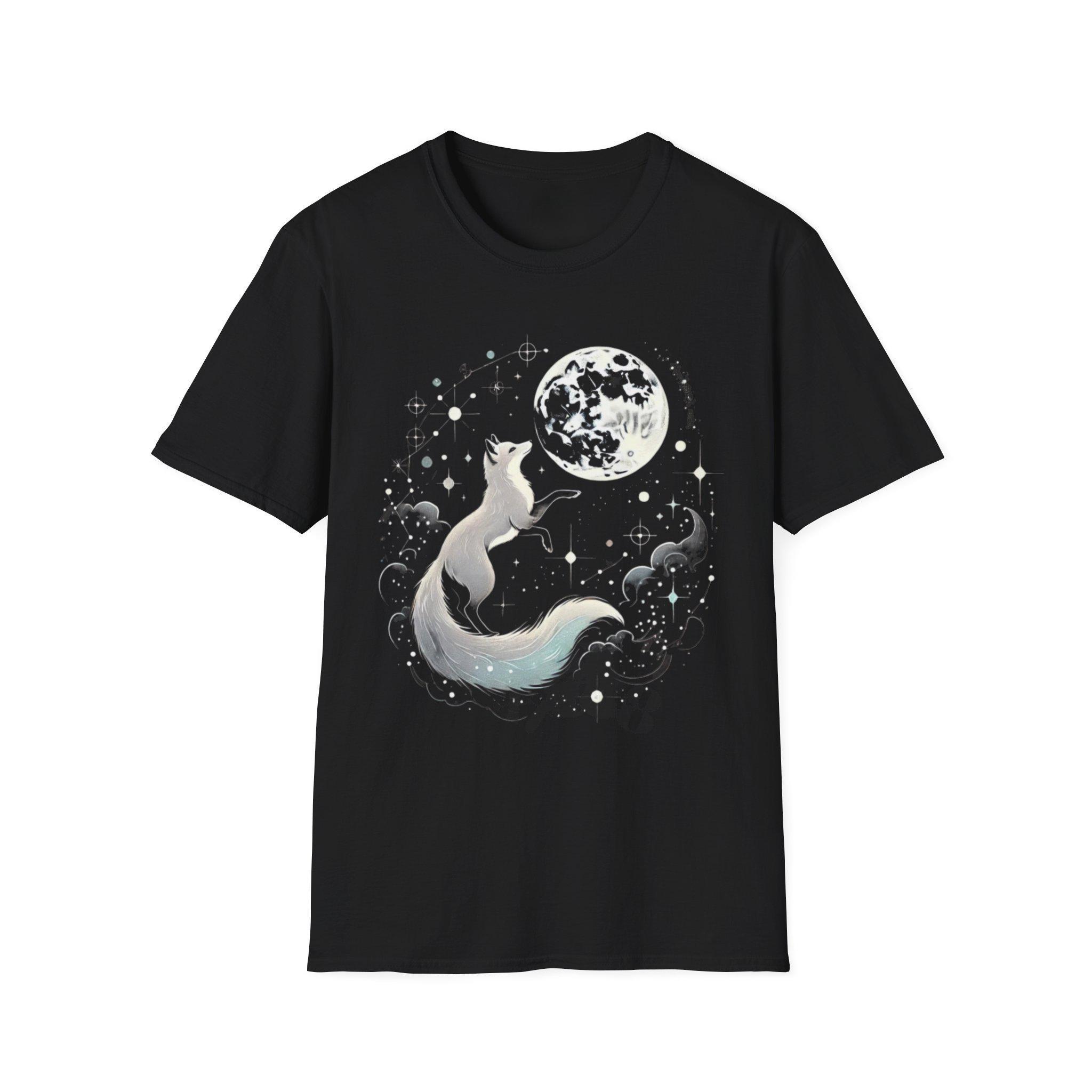 Hotselling Fox and Moon Soft Style Tshirt Cute Animal Print Tshirt Starry Sky Print Gift for Galaxy Lovers Starry Sky Top S