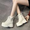 New Women's Thick Soled Ankle Boots 2024 Winter Thick Soled Casual Sports Shoes High Top Leather Lace Up Short Boots