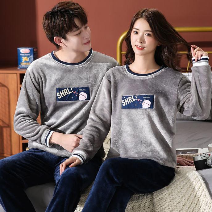 Unisex Flanel Gecelik Yeni Kadın Erkek Kış Sıcak Polar Çiftler Pijama Takımı Aşıklar Gecelik Sevimli Karikatür Pijama Ev Giyim
