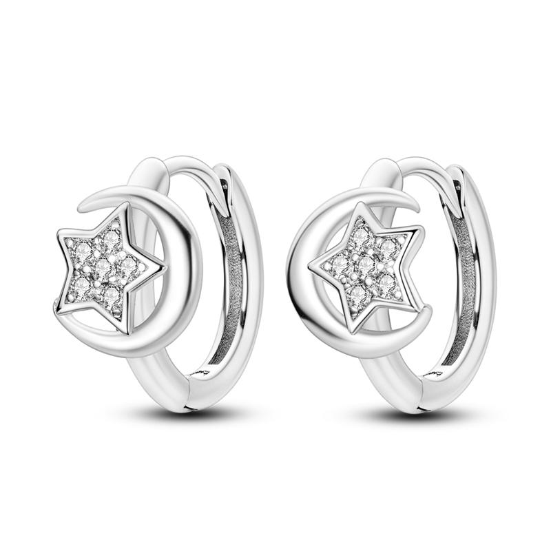 Original Design Hoop Earrings For Women 925 Silver Colorful Zircon Star Moon Series Elegant Jewelry DIY Making
