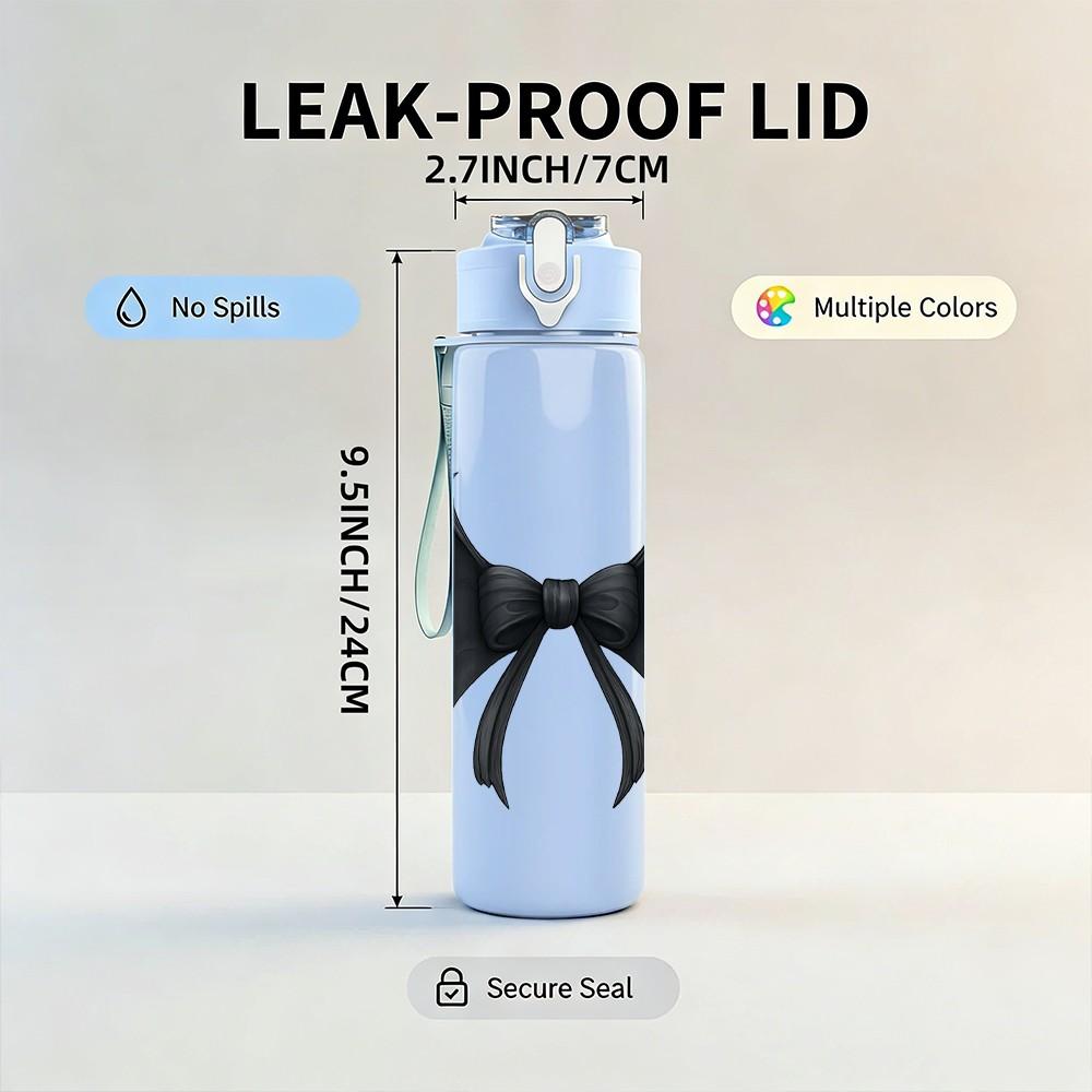 1PC Black Bat Bow Gothic Pattern 750ml Color Plastic Sports Water Bottle Leakproof Flip Straw Lid Suitable for Sports Office Home Use