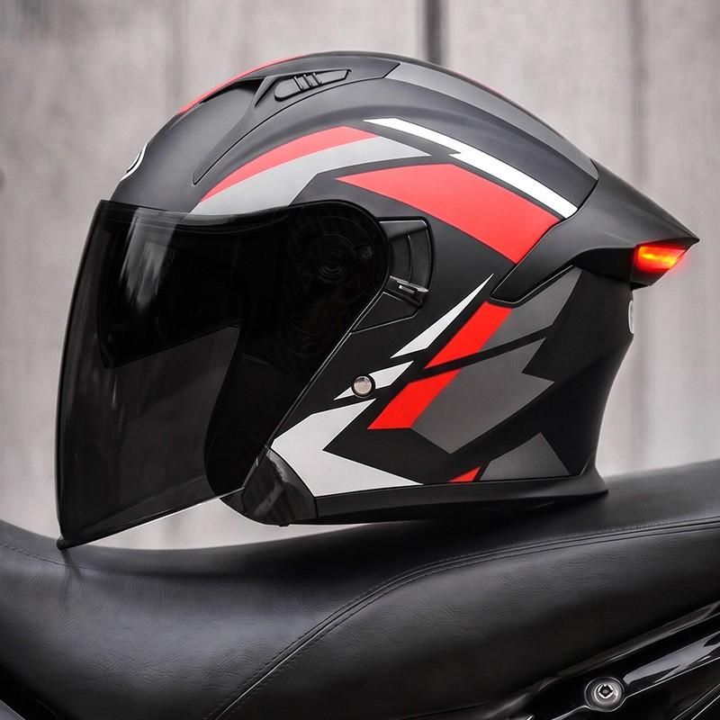 Smart LED Tail Light Motorcycle Helmet 3/4 Open Face ABS Full Protection Universal Fit Men Women