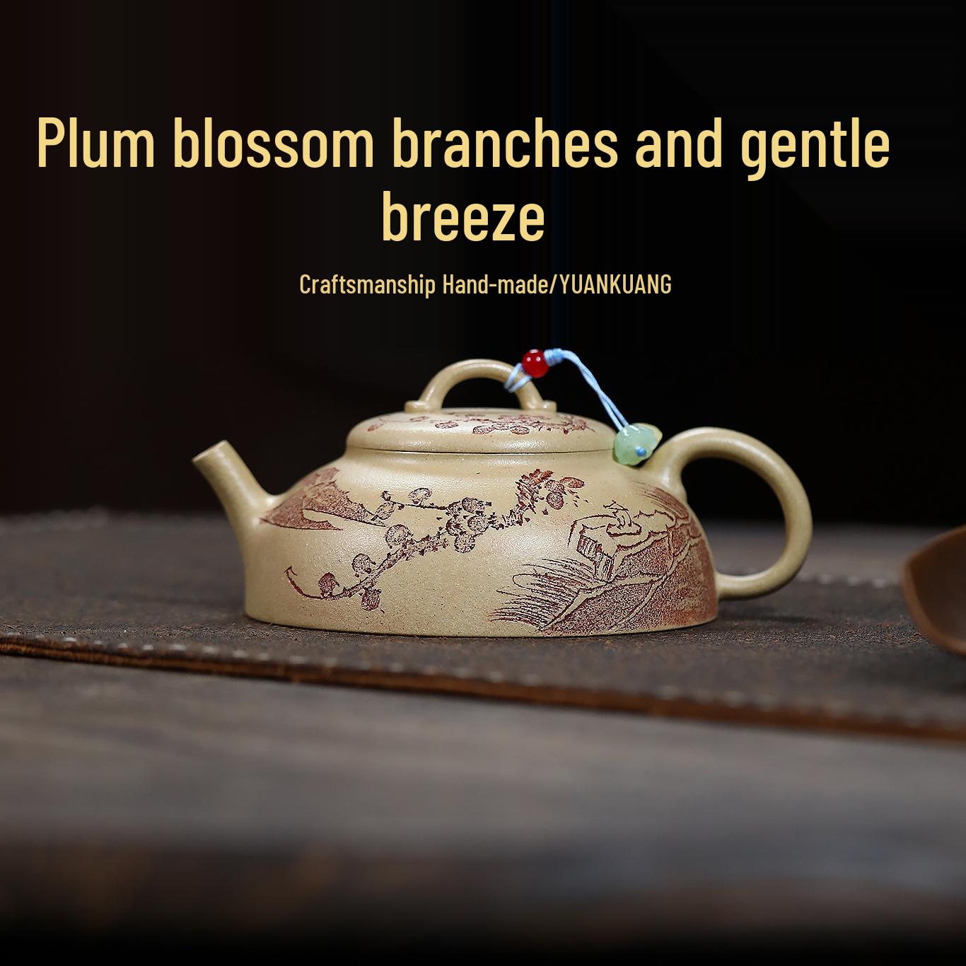 Original Yixing Zisha Teapot with Plum Blossom Carving - Bencshan Green Clay Wufeng Design Kung Fu Tea Set 200CC
