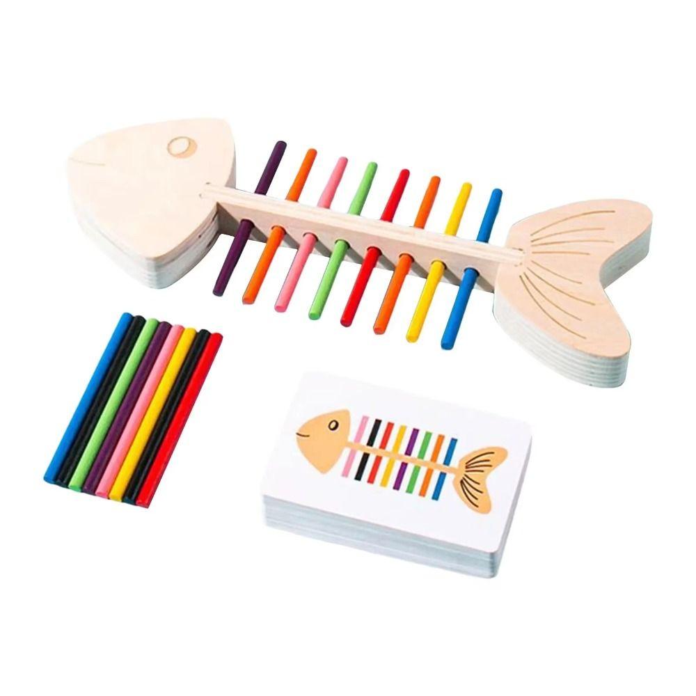 

Montessori Rainbow Sorting Game Wooden Fish Skeleton Stand Family 1 set