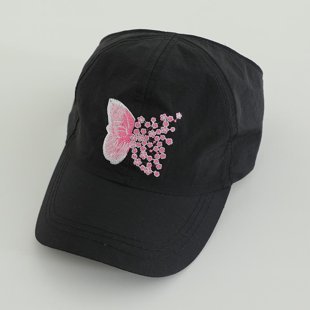 

Kid Baseball Cap Breathable Embroidered Butterfly Girl Ponytail Sunhat Quick-Dry Adjustable Running Hiking Travel Beach Cap чёрный