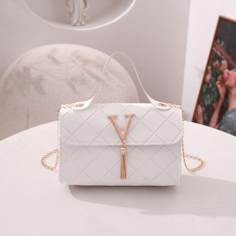 

Женская сумка, новая ромбовидная модная маленькая женская сумка с тиснением, сумка-мессенджер на одно плечо с кисточкой в виде буквы, одна штука белый