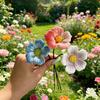 Handmade Ceramic Hummingbird Water Feeder with Simulated Flowers for Outdoor Decoration