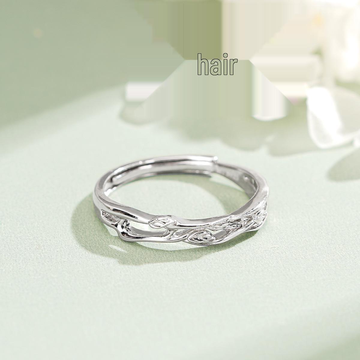 Tichya Oasis Forest Style Couple Rings in Pure Silver 999: Fresh, High-End Open Design for Men & Women Adjustable Open Size