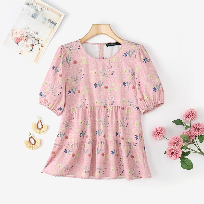 

ZANZEA Жіноча повсякденна літня блуза з принтом з коротким рукавом і V-подібним вирізом S рожевий