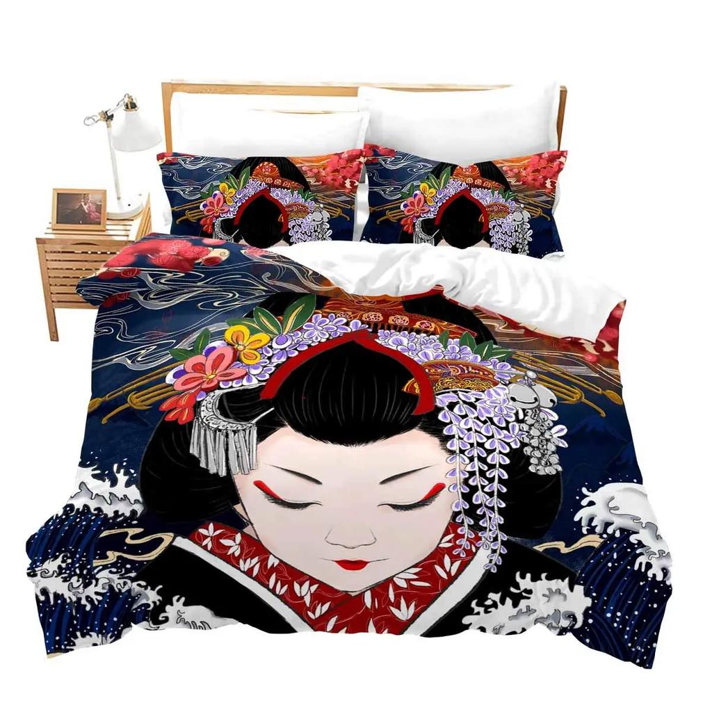 Koi Fish Duvet Cover Geisha Feeding Beast Autumn Time Culture Vibes Bedroom Decorative Japanese Style For Women Friends Gifts