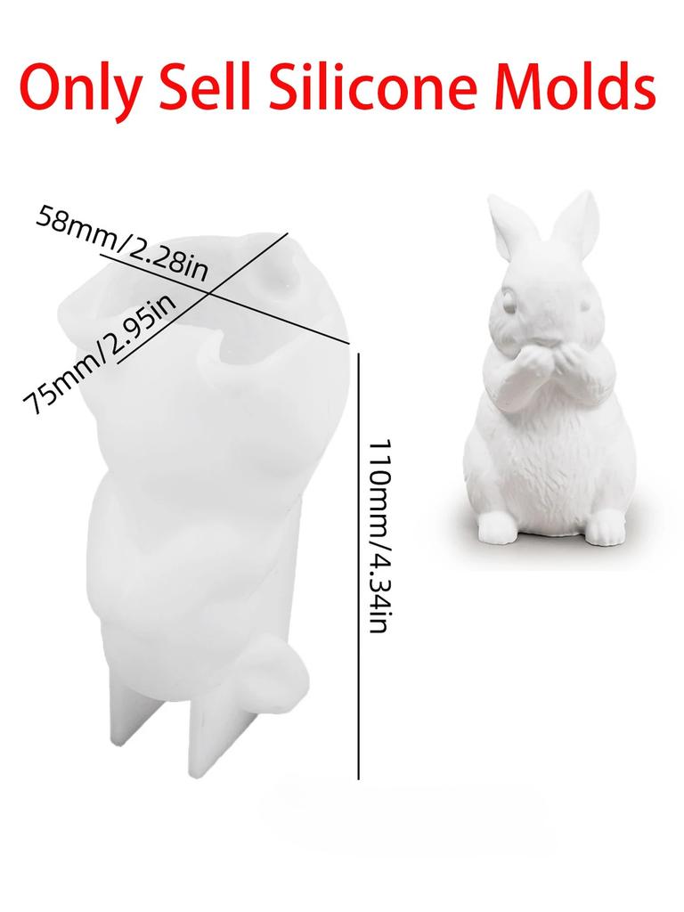 Cute Rabbit Silicone Ornament Mold 3D Easter Rabbit Scented Candle Gypsum Concrete Sitting Standing Looking Up Rabbit Craft Mold