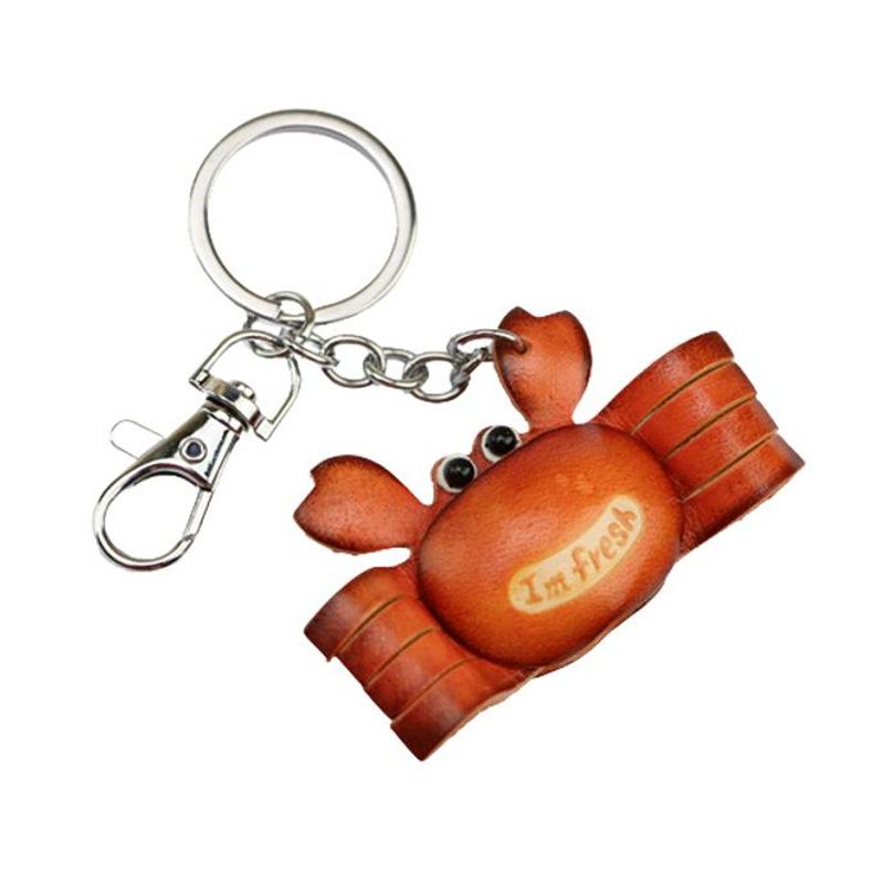 Erste Schicht Rindsleder Kreativer Kleiner Krebs Auto Schlüsselanhänger Tasche Anhänger Zubehör Niedlicher Krebs Personalisierter Schmuck Geschenk