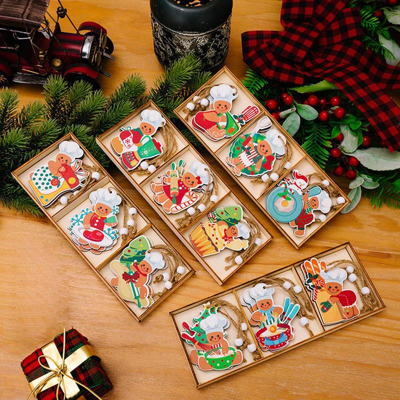 36pcs Christmas Wooden Gingerbread Man Ornaments Christmas Tree Suspension Decorations Christmas Party Decoration