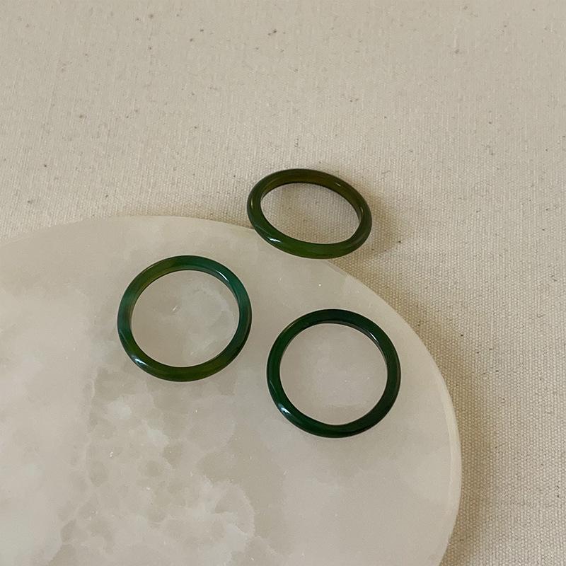 Niche Light Luxury Natural Green Agate Ring Women'S Retro Unique Personality Fashion Temperament Elegant Versatile Ring Ring