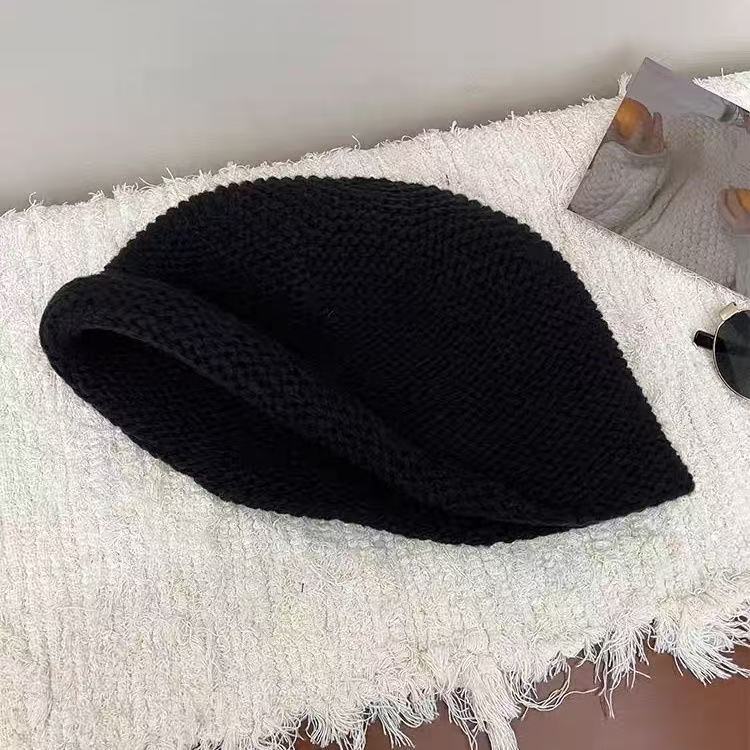 New Semi-curled Wool Bucket Hat Women's Warm Knitted Basin Hat Versatile Face Hat