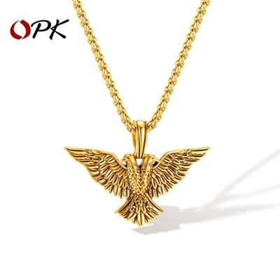 Vintage Hip-Hop Double-Headed Eagle Pendant Necklace Men Punk Titanium Steel Jewelry