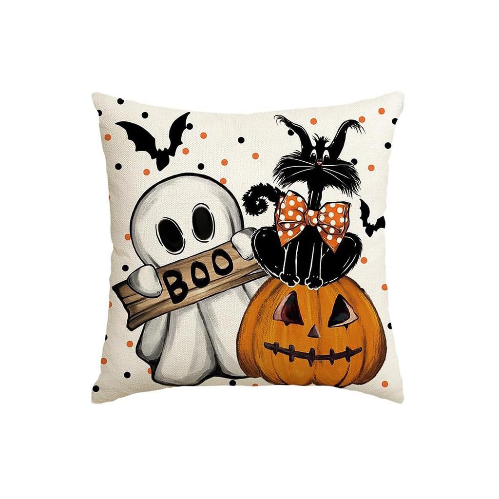 Halloween Decorative Linen Throw Pillow Cover With Single Sided Print (Pillow Insert Not Included)