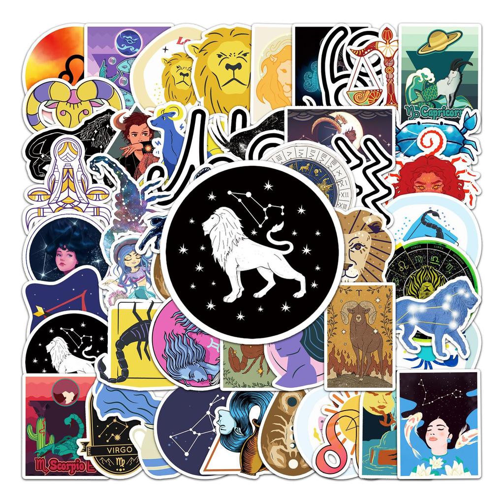 50 Bilder von zwölf Tierkreiszeichen Doodle Persönlichkeit Galaxie Kreativ Guka DIY Skateboard Wasserbecher Koffer Aufkleber