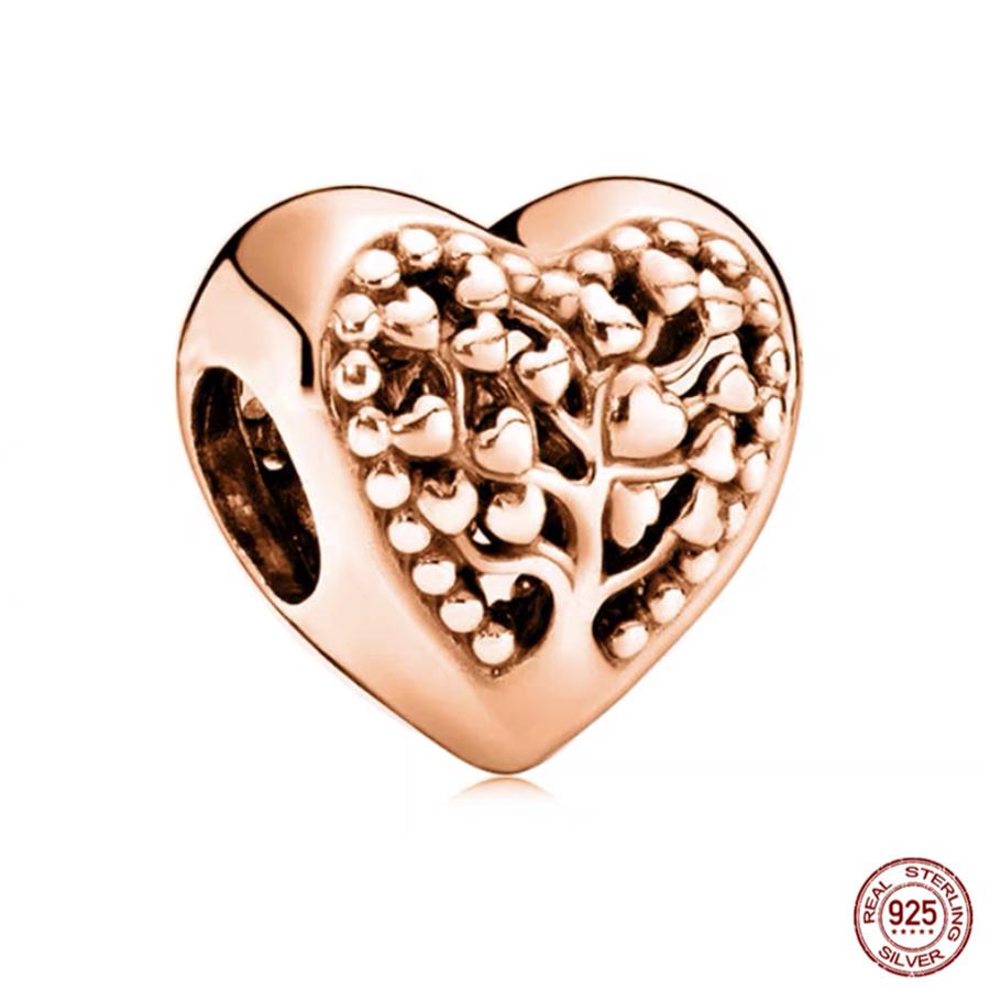 Fit Original  Charm Bracelet Rose Gold Series Sparkling Leaf Heart Beads Hot Air Balloon S925 Sterling Silver DIY Jewelry