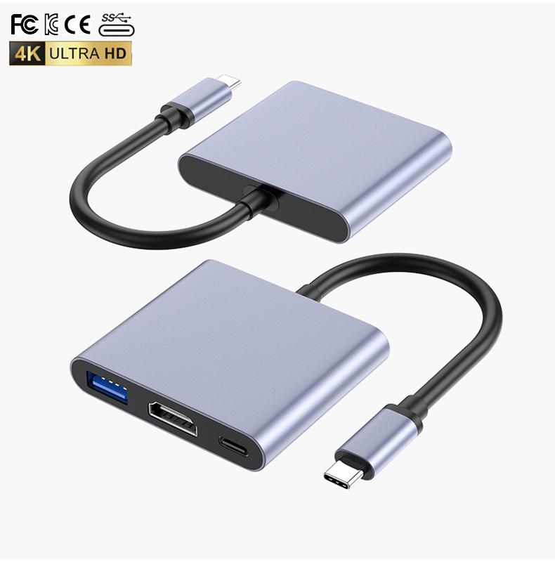 3in1 Type-c HUB USB C 4KHDMI PD USB3.0 Usb Hub for Most Devices USB C hdmi Hub Docking Station серый