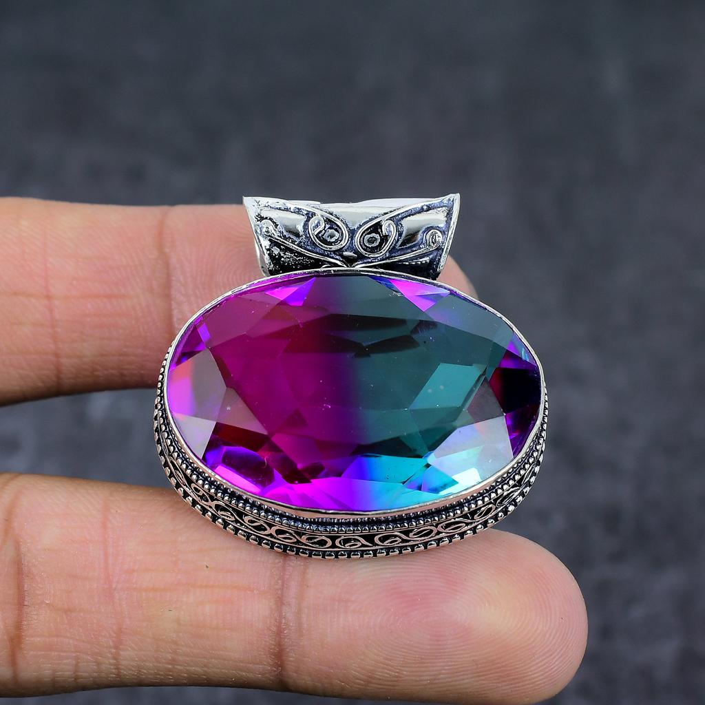 Pendente in Argento Sterling 925 Fatto a Mano con Tormalina Bicolore 1.50" J1R24