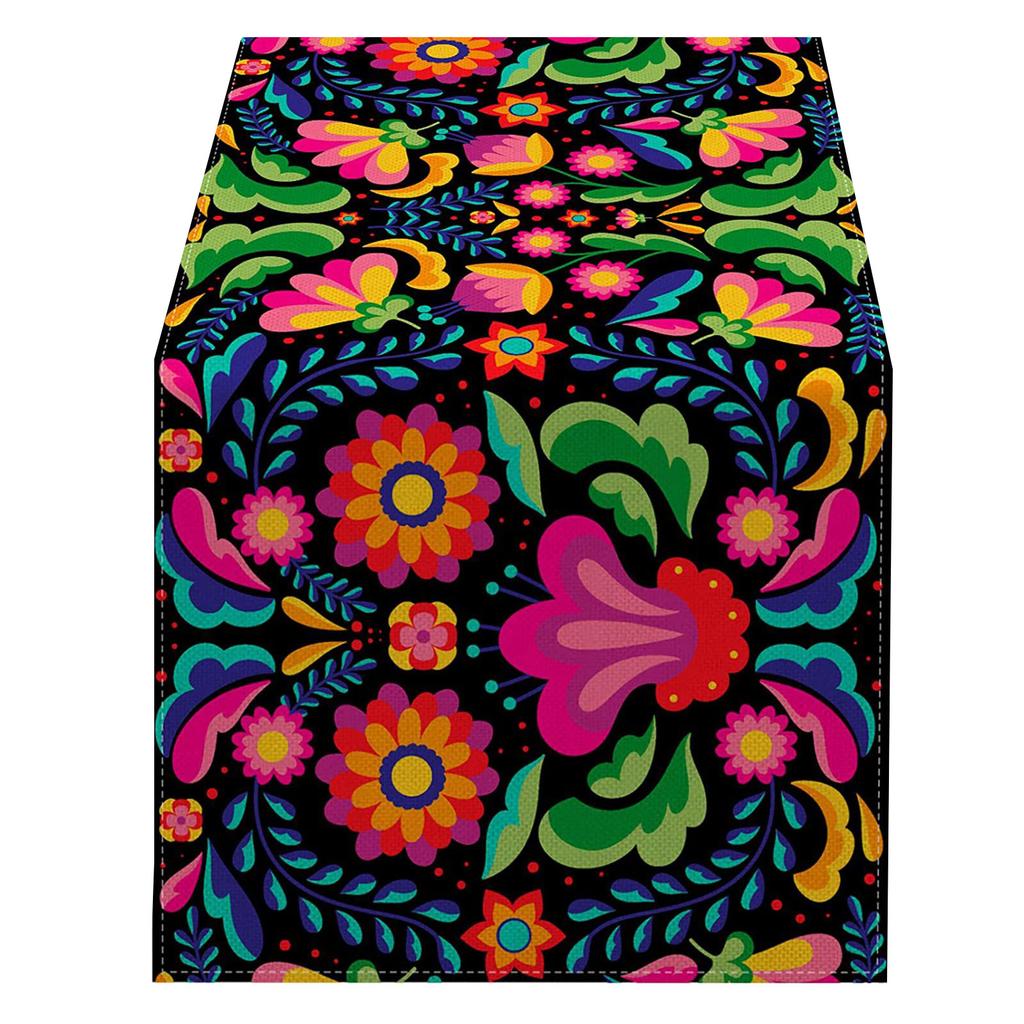 Mexico Flower Table Runner Ethnic Festival Party Kitchen Dining Tablecloth Colorful Floral Print Table Cover