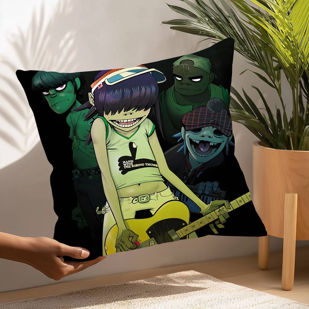 G-Gorillaz Band kussensloop vierkant dubbelzijdig bedrukt kussen voor bank, slaapkamer of als decoratie.