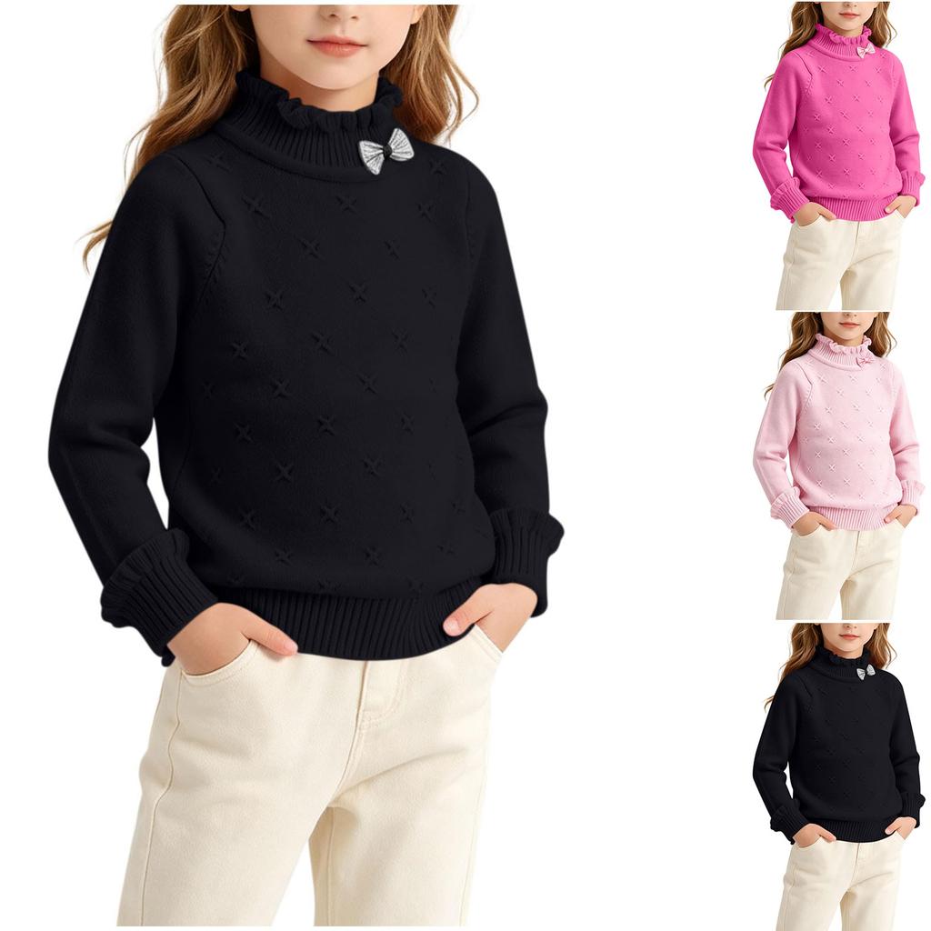 Girls' Color Long Sleeve Knit Sweater for Daily Wear and Layering