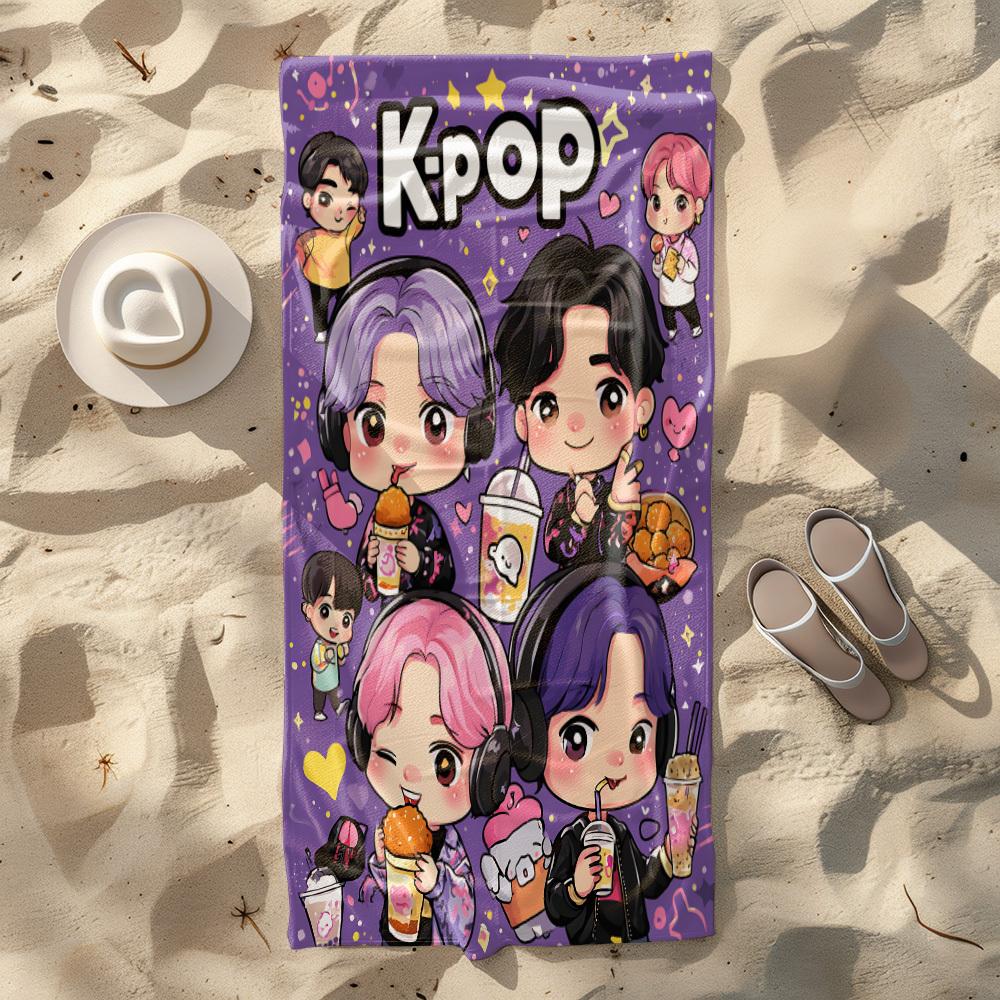 1pc K-pop Idol Beach Towel Extra Large Quick Dry Microfiber Sand Free Absorbent for Pool Travel Yoga 2D Flat Print Washable