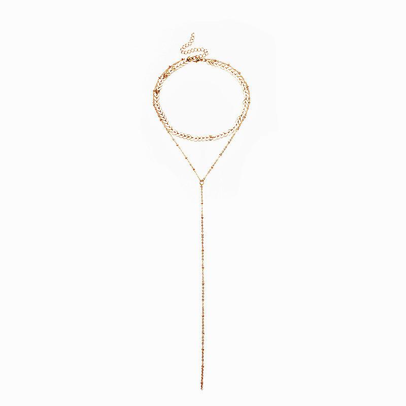 Fashion Versatile Street Auction Fish Bone Accessories Women, Creative and Simple Double-layer One-word Fringed Copper Bead Necklace