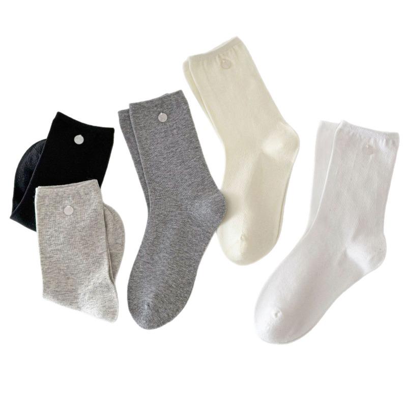 Buttoned Socks - Children's Spring Pure-color Versatile Mid-calf Socks, Pile Socks, Combed Cotton Mid-calf Socks