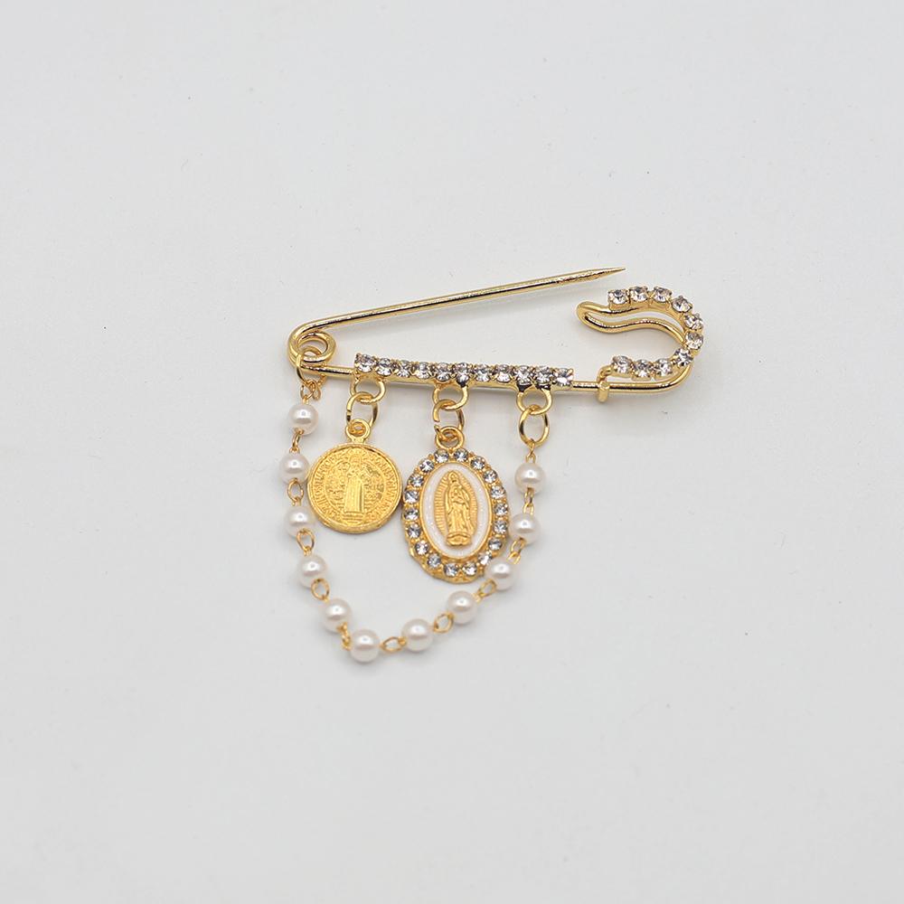 Runder Anhänger Guadalupe Kreuz Brosche Anstecknadel Mit Kette für Damen Herren Mode Glücksbringer Schmuck Dropshipping