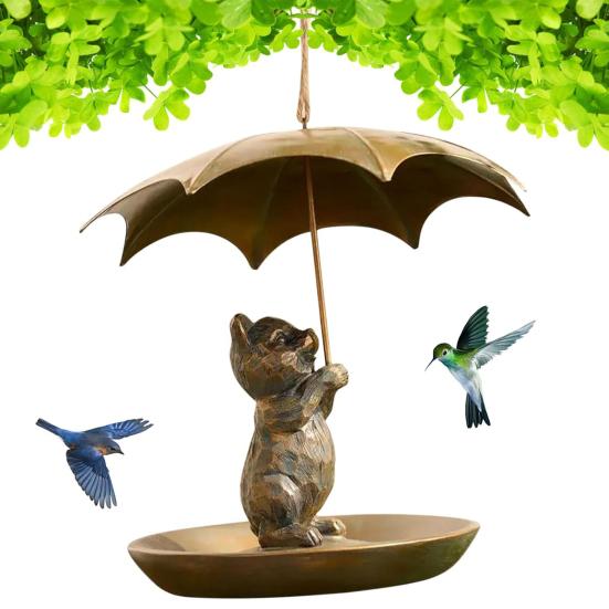 Animal Hummingbird Feeder with Umbrella Squirrel/Cat/Dog Holding Umbrella Birds Feeder Metal Hummingbird