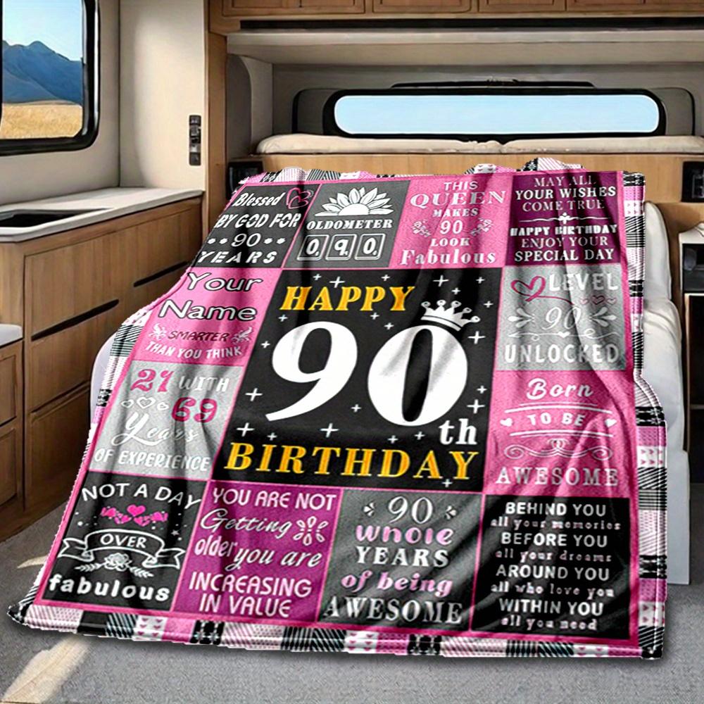 90Th Birthday Celebration Four Seasons Blanket Customized With Your Name Lightweight And Warm Perfect Gift For Home Office Camping Sofa Travel Beach