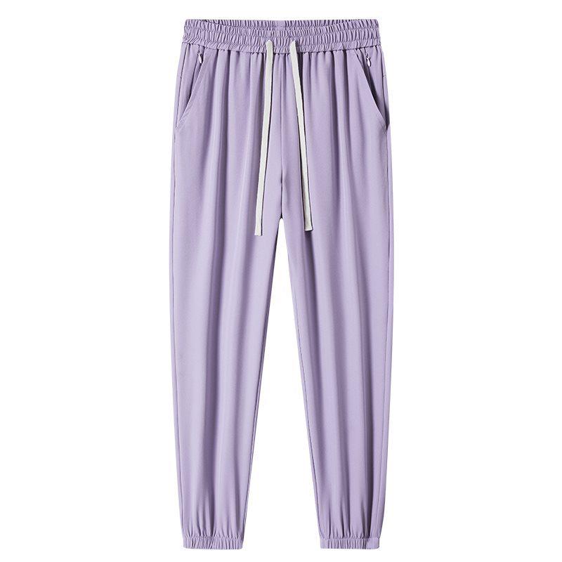 Ice Silk Summer Joggers with Zipper Pockets - Stylish, Casual & High Elasticity