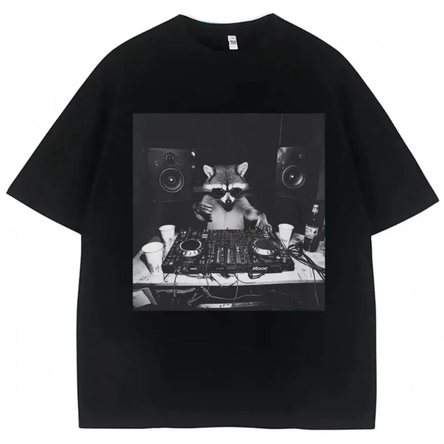 

Funny Raccoon DJ Meme Graphic Summer Fashion T-shirt Humor Animals Vintage T Shirts Casual T Shirt Streetwear Tops S чёрный