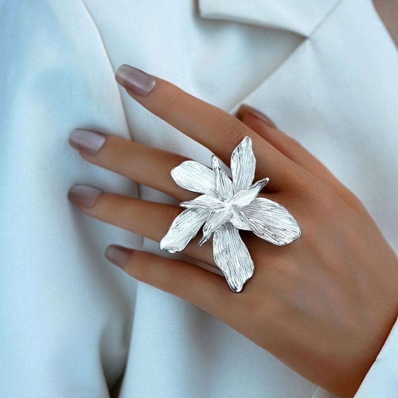 Modern Open Finger Rings Adjustable Rings Geometric Flower Jewelry Alloy Texture Suitable for Fashion Lover Present