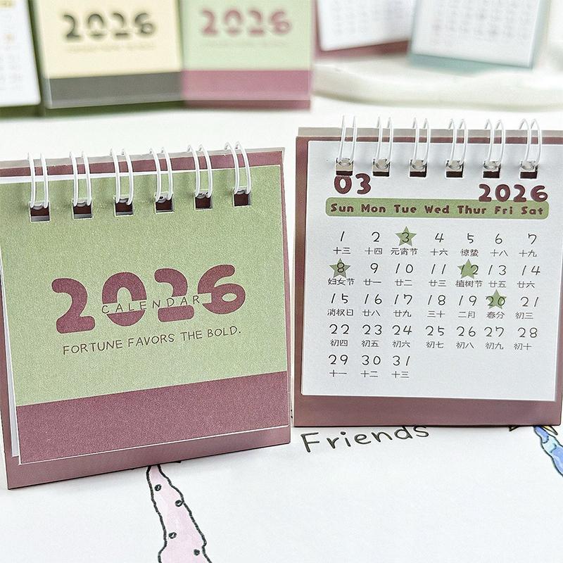 Minimalist Two-Tone 2026 Mini Desktop Calendar,Creative Coil Calendar Planner Desktop Decoration Office Stationery
