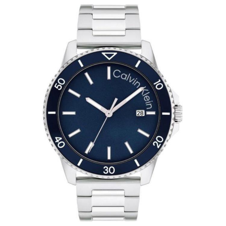 Calvin Klein Quartz Watch Stainless Steel Band 44Mm Blue Dial Men watches Silver 25200385 Blue Dial