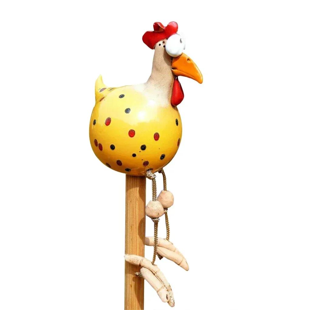 Resin Crafts Statues Funny Big Eyed Chicken Statue Long Foot Hen Sculptures Garden Fence Art Supplies Wooden Stake Decoration