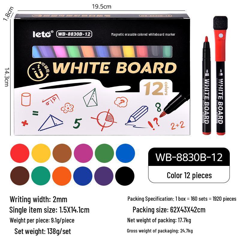 Letu 8830A Magnetic Whiteboard Marker with Eraser - Eco-friendly, Colorful, Easy-to-Erase Pen for Children & Students