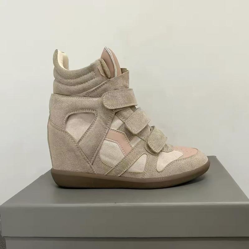 Neue, innere Höherschuhe Damen High-Top Farbkombination Runde Spitze Flachsohle Freizeitschuhe Vielseitige Klettverschluss Sneaker Damen