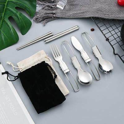 1 Set Outdoor Camping Foldable Cutlery Stainless Steel Reusable Portable Travel Picnic Folding Knife Fork Spoon Tableware