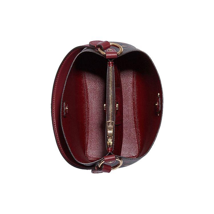 Coach Town 22 Classic Monogram Heart Floral Print Canvas And Leather Bucket Bag Women Handbags Brown Burgundy C7975-IMBMC
