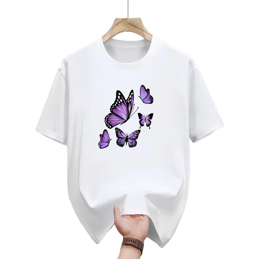 Fashionable ladys shortsleeved Tshirt with butterfly pattern suitable for casual summer street parties